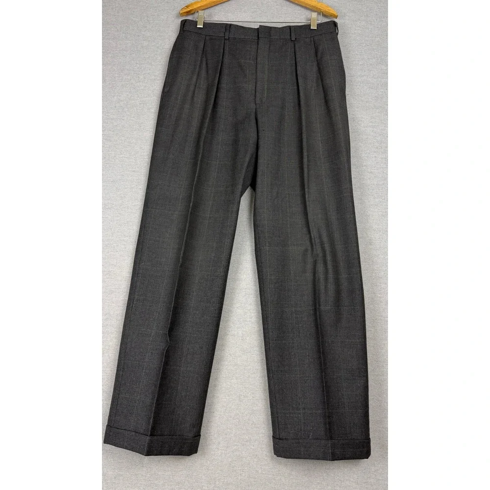 Brooks Brothers Mens 2 Piece Suit 40R 33x30.5 Grey Glen Plaid Pure Wool USA Made